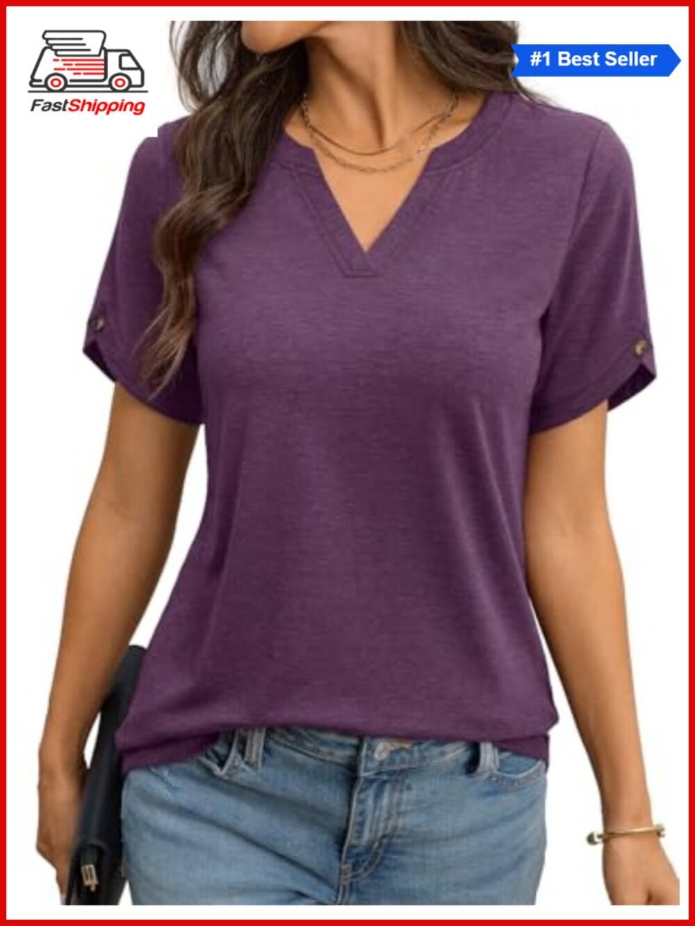 Womens Petal Short Sleeve V Neck T Shirt Tunic Basic Tee Summer Top